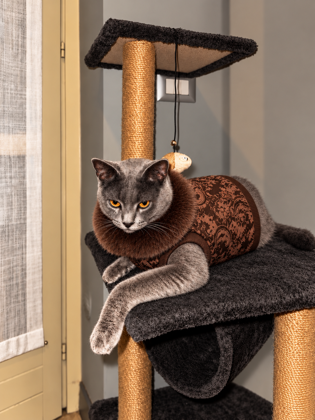 Damascata Knit Cioccolato, concept indossato da Nancy