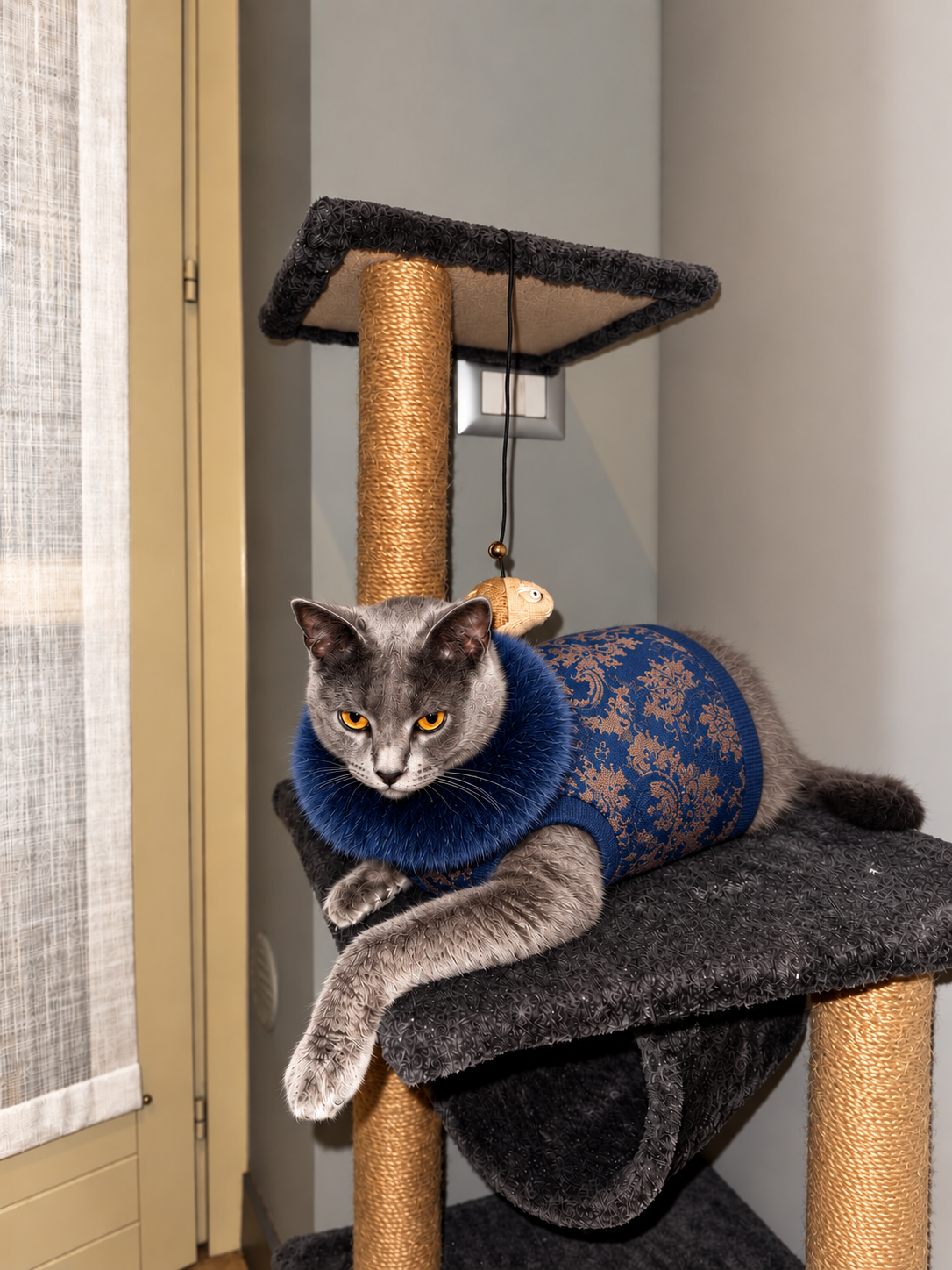 Damascata Knit Blu notte, concept indossato da Nancy