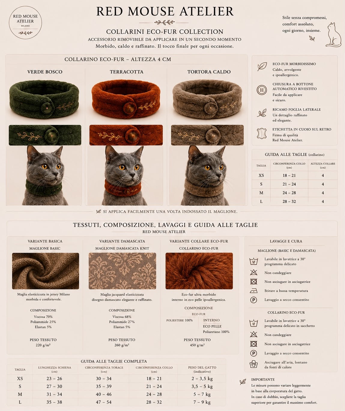 Collarino Eco-Fur 4 cm con varianti colore e dettagli accessorio.